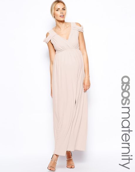 Asos Maternity Maxi Dress With Wrap Front in Pink (Blush) | Lyst