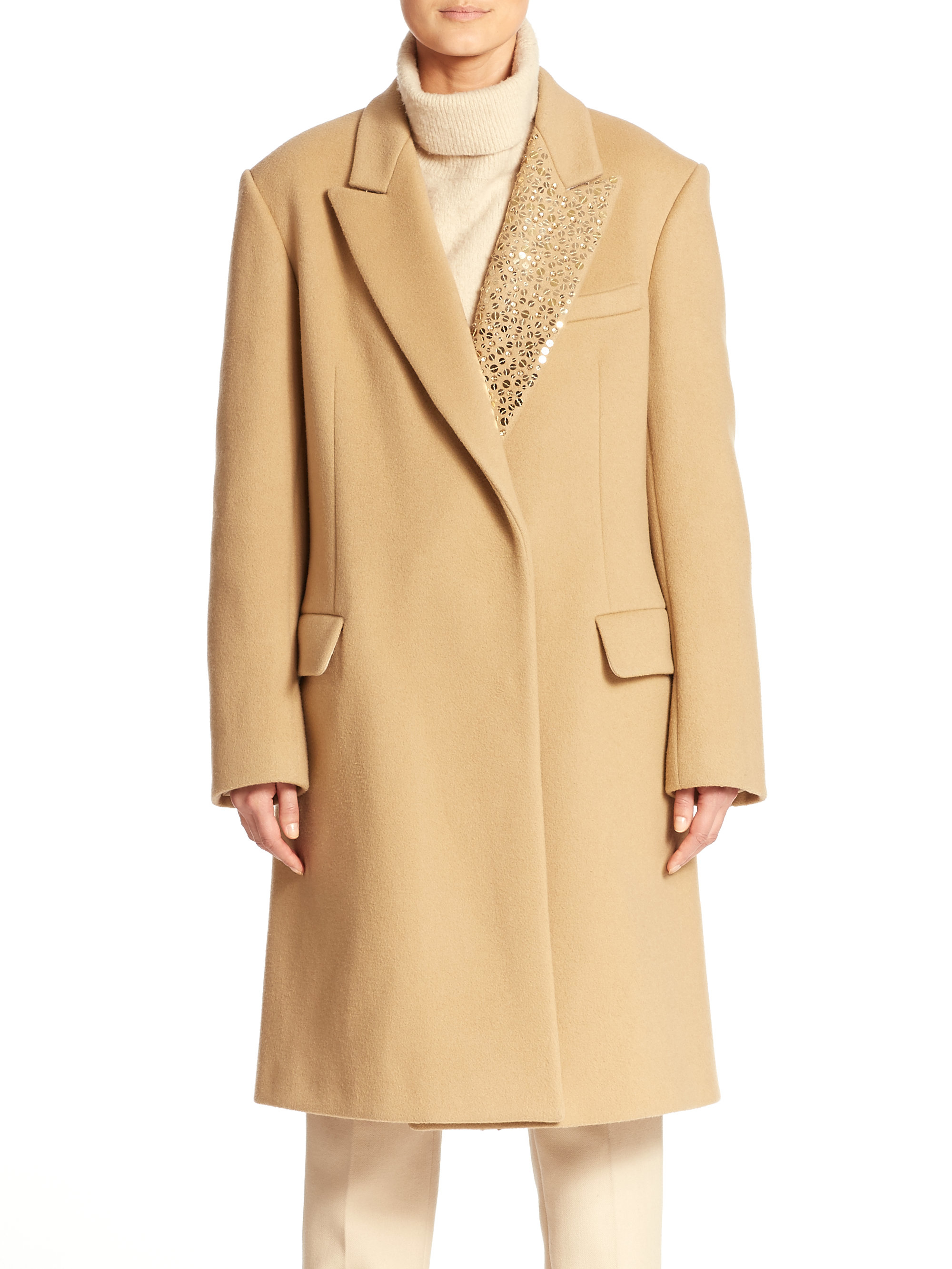 Lyst Dkny Embellished Notchedcollar Coat in Natural