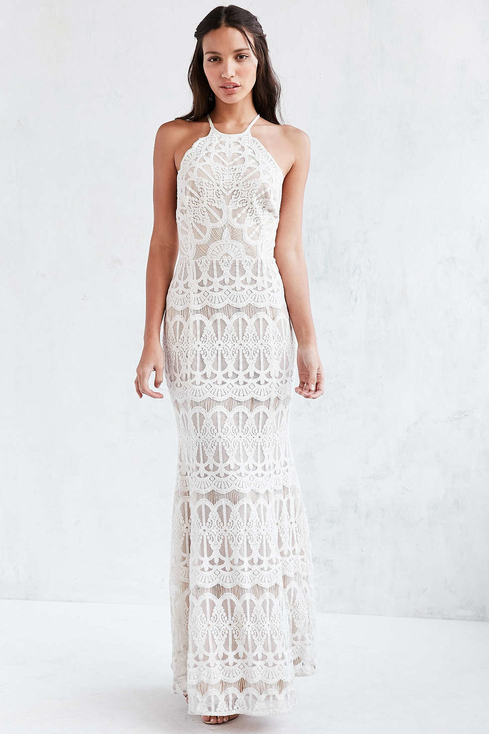 halter lace maxi dress