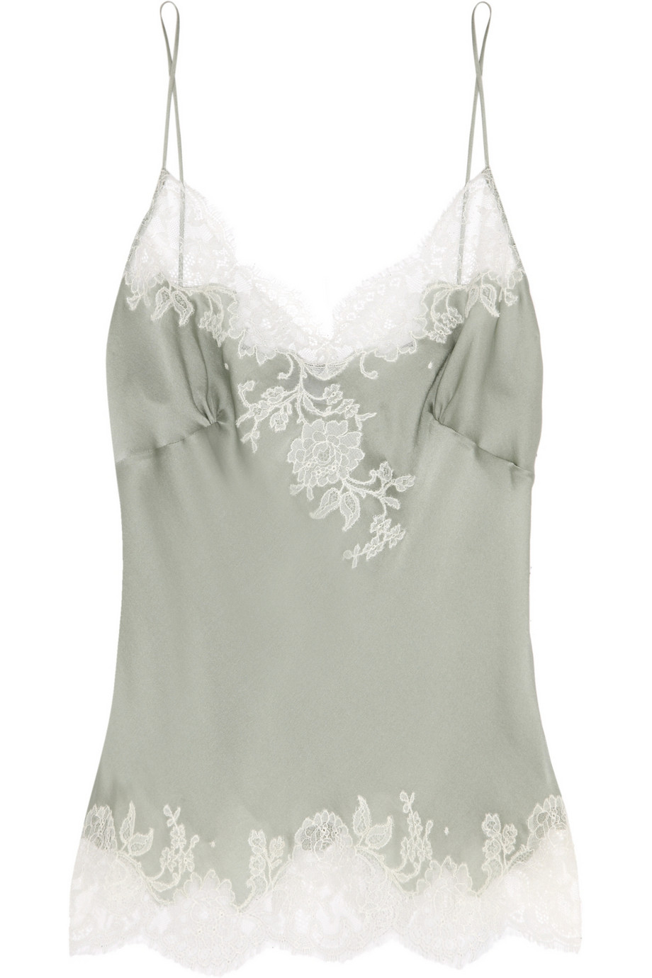 Lyst - Carine Gilson Lace trimmed Silk satin Camisole in Green