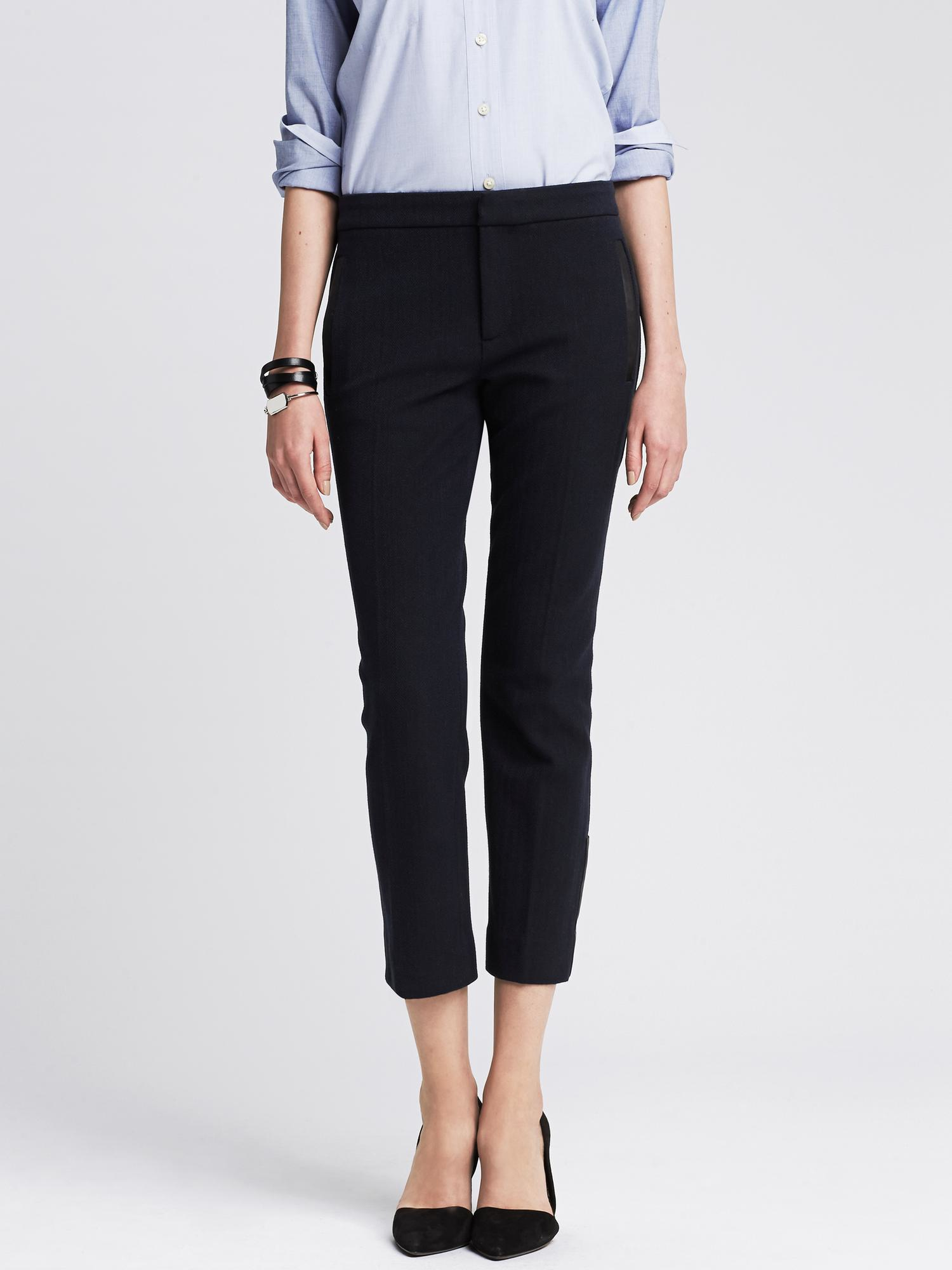 Lyst - Banana Republic Sloan-fit Faux-leather Trim Ankle Pant in Blue