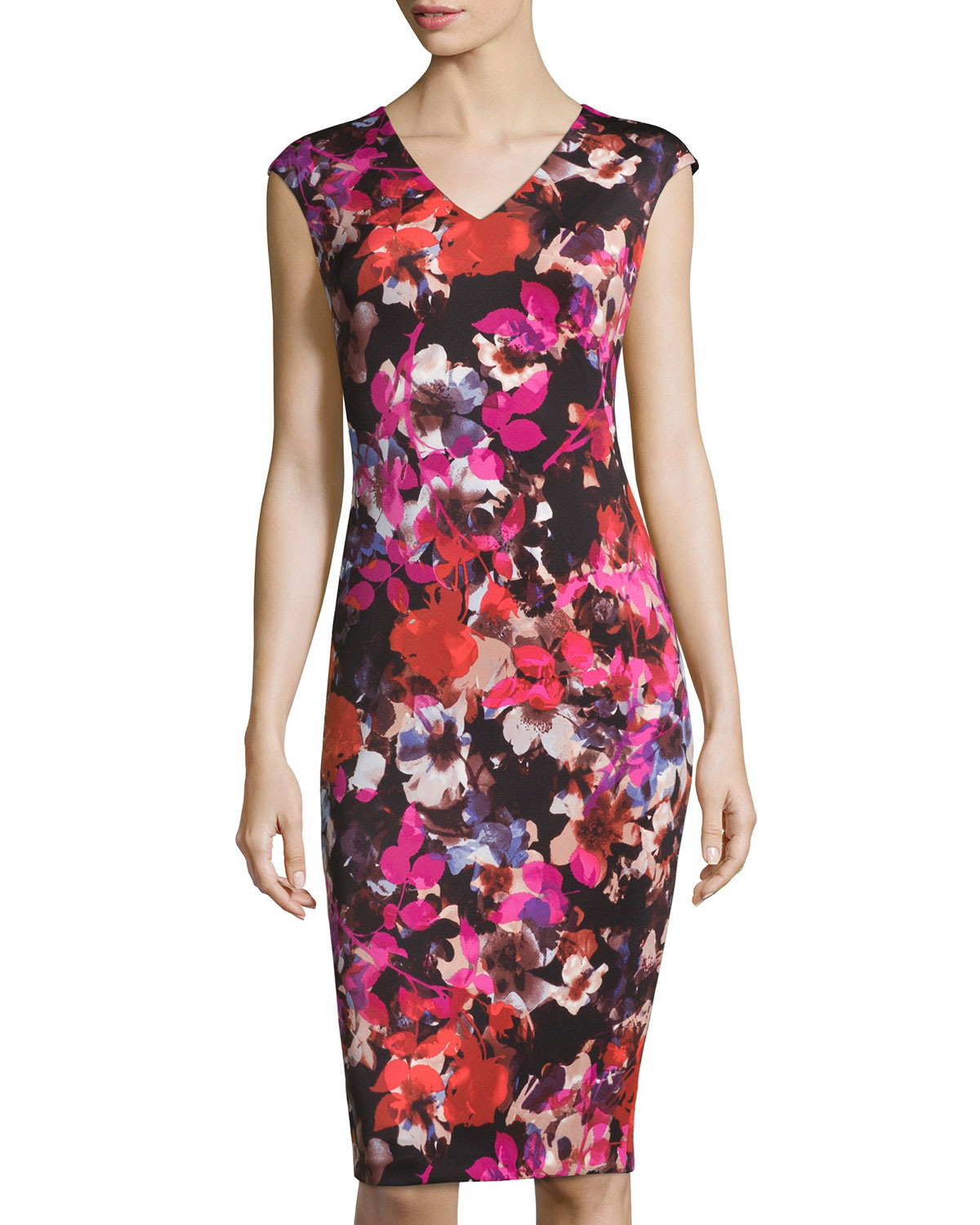 Lyst - Maggy London Floral V-neck Sheath Dress in Purple