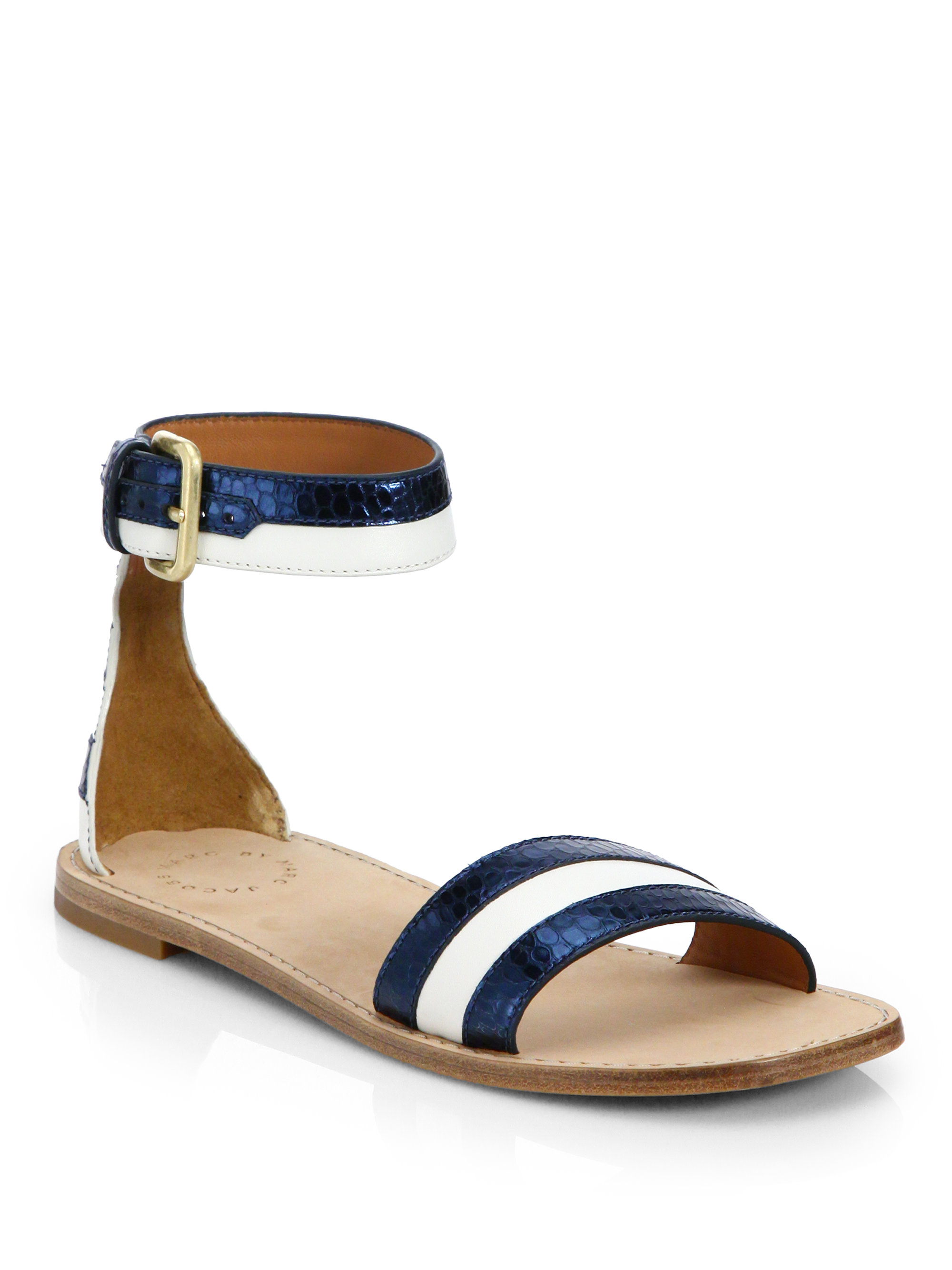 Marc By Marc Jacobs Stripes Leather Anklestrap Sandals in Blue (IVORY ...