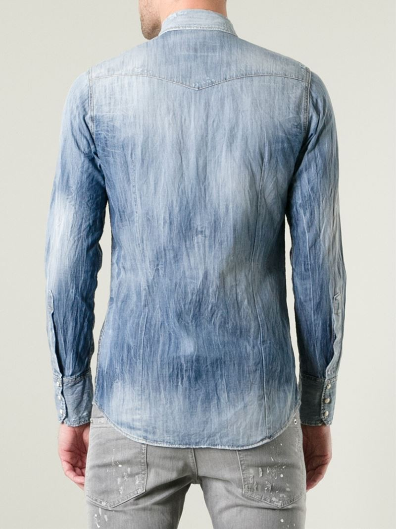 Dsquared² Distressed Denim Shirt in Blue for Men | Lyst