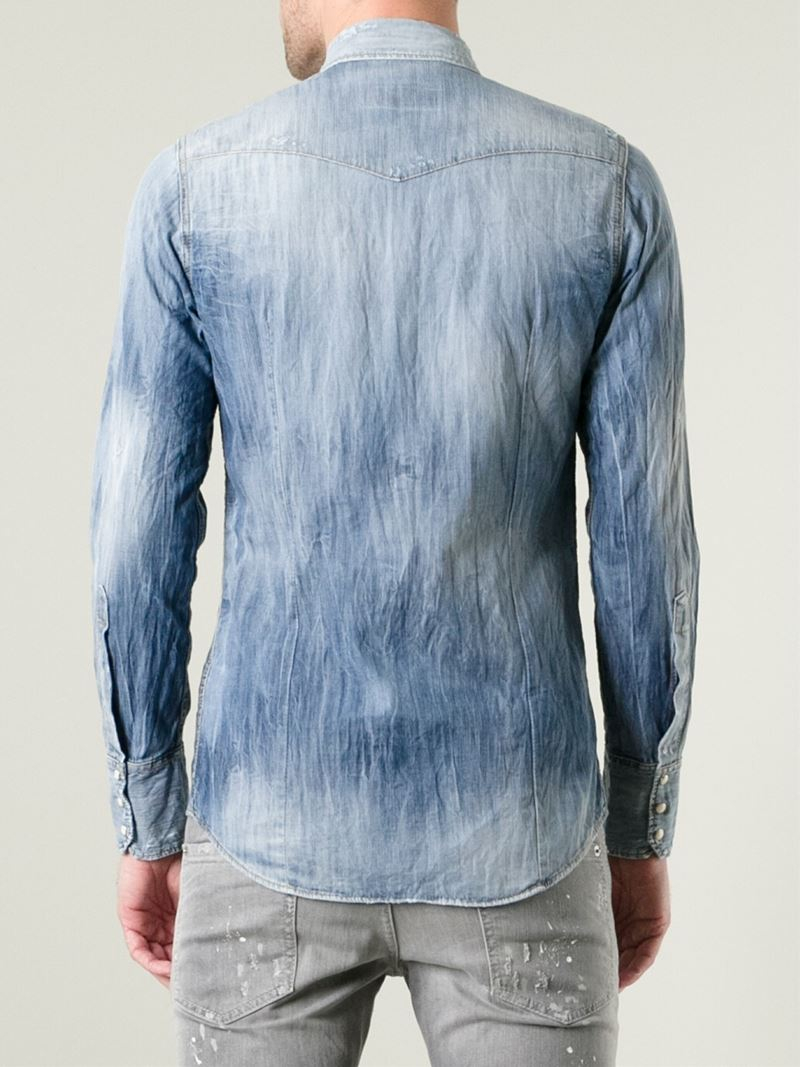 Lyst Dsquared² Distressed Denim Shirt in Blue for Men