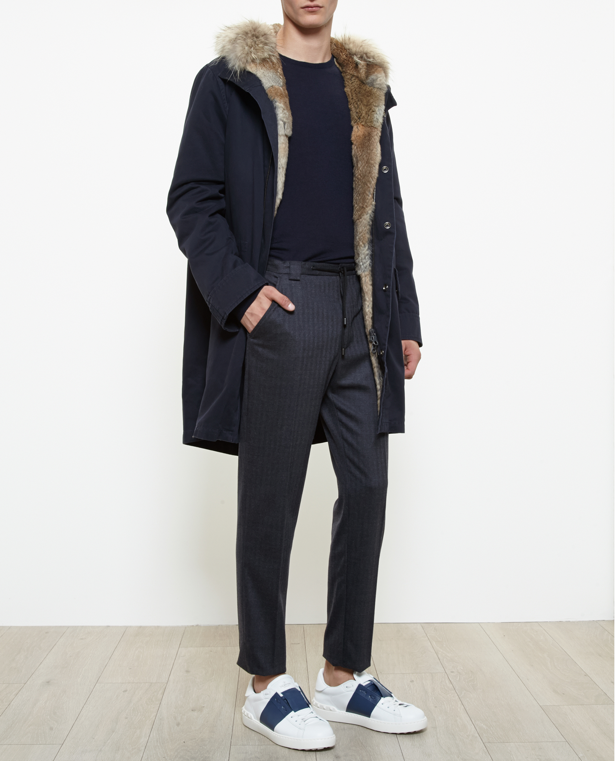 Helmut Lang Fur Lined Cotton Blend Trench Coat In Black Fwrd