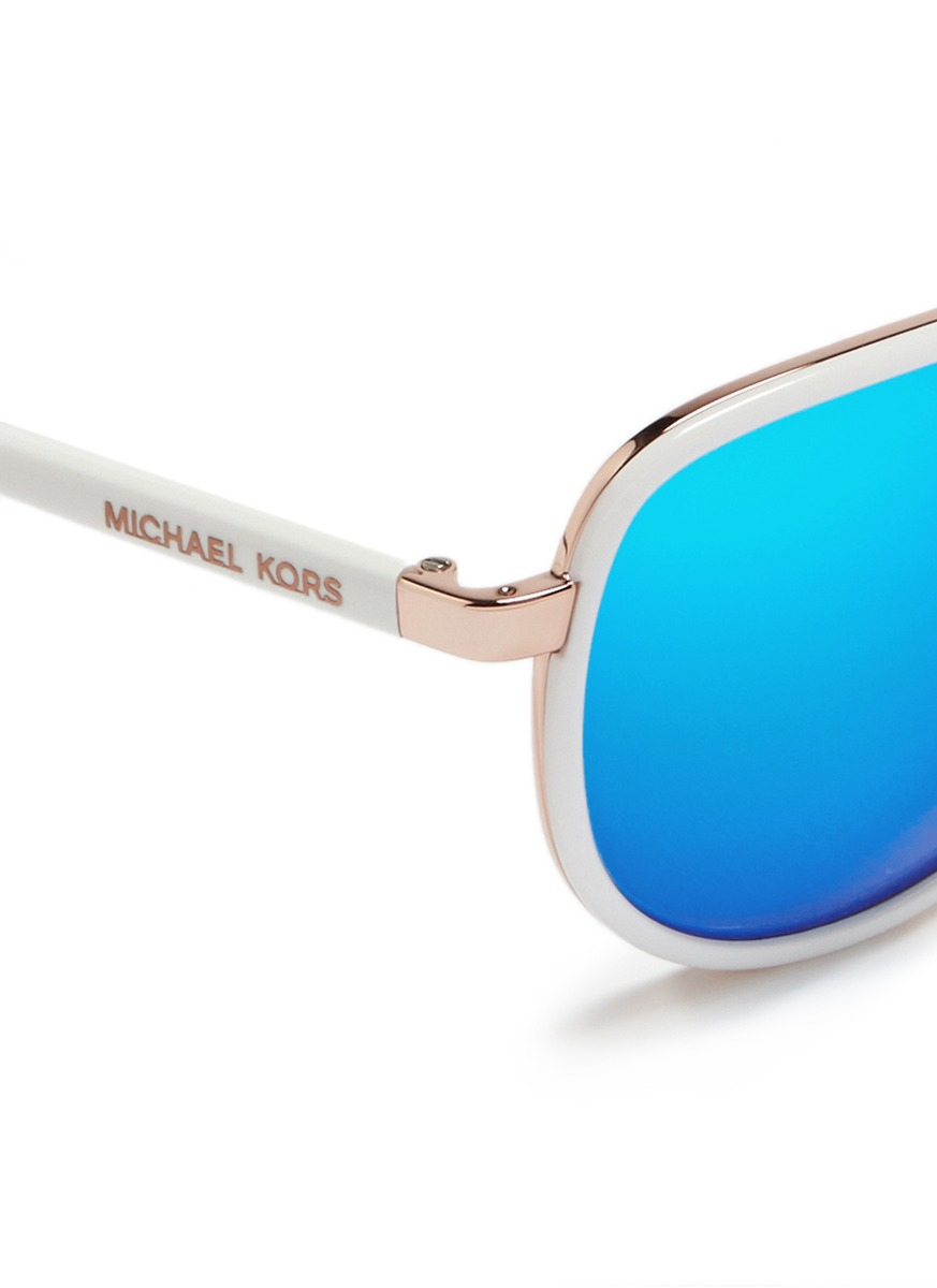 Michael Kors Playa Norte Metal Rim Mirror Aviator Sunglasses In Blue Lyst