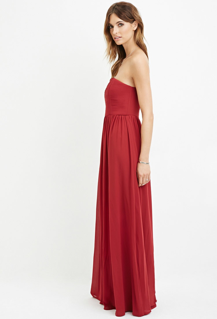 Love 21 Contemporary Strapless Chiffon Maxi Dress in Purple (Currant