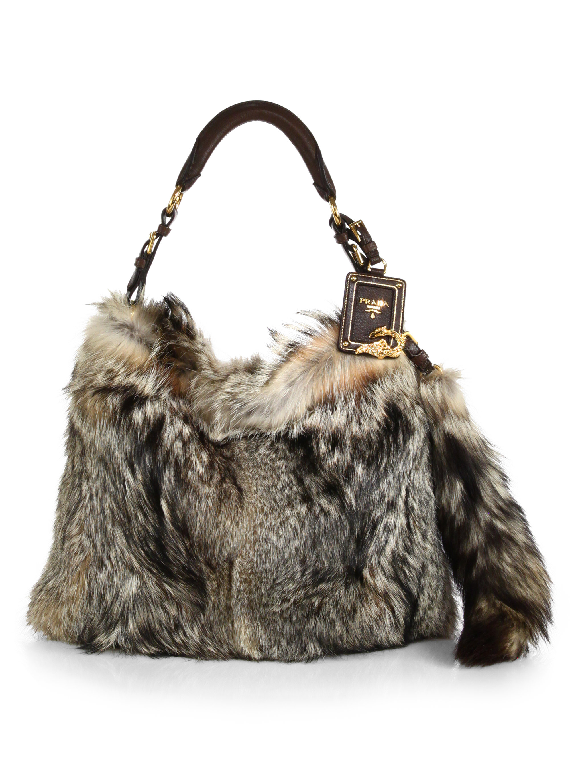 Prada Fox Fur Hobo Bag in Brown | Lyst