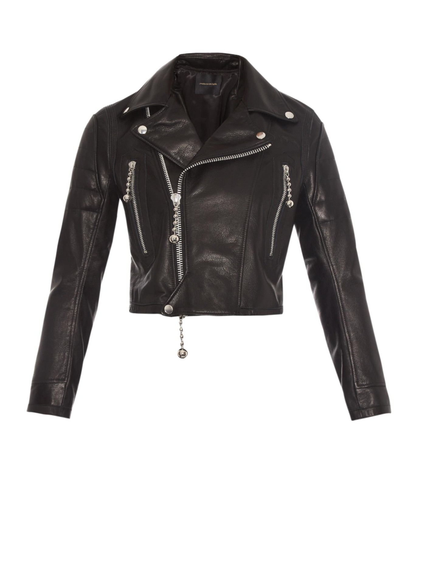 Undercover Cropped Tassel Leather Biker Jacket in Black | Lyst