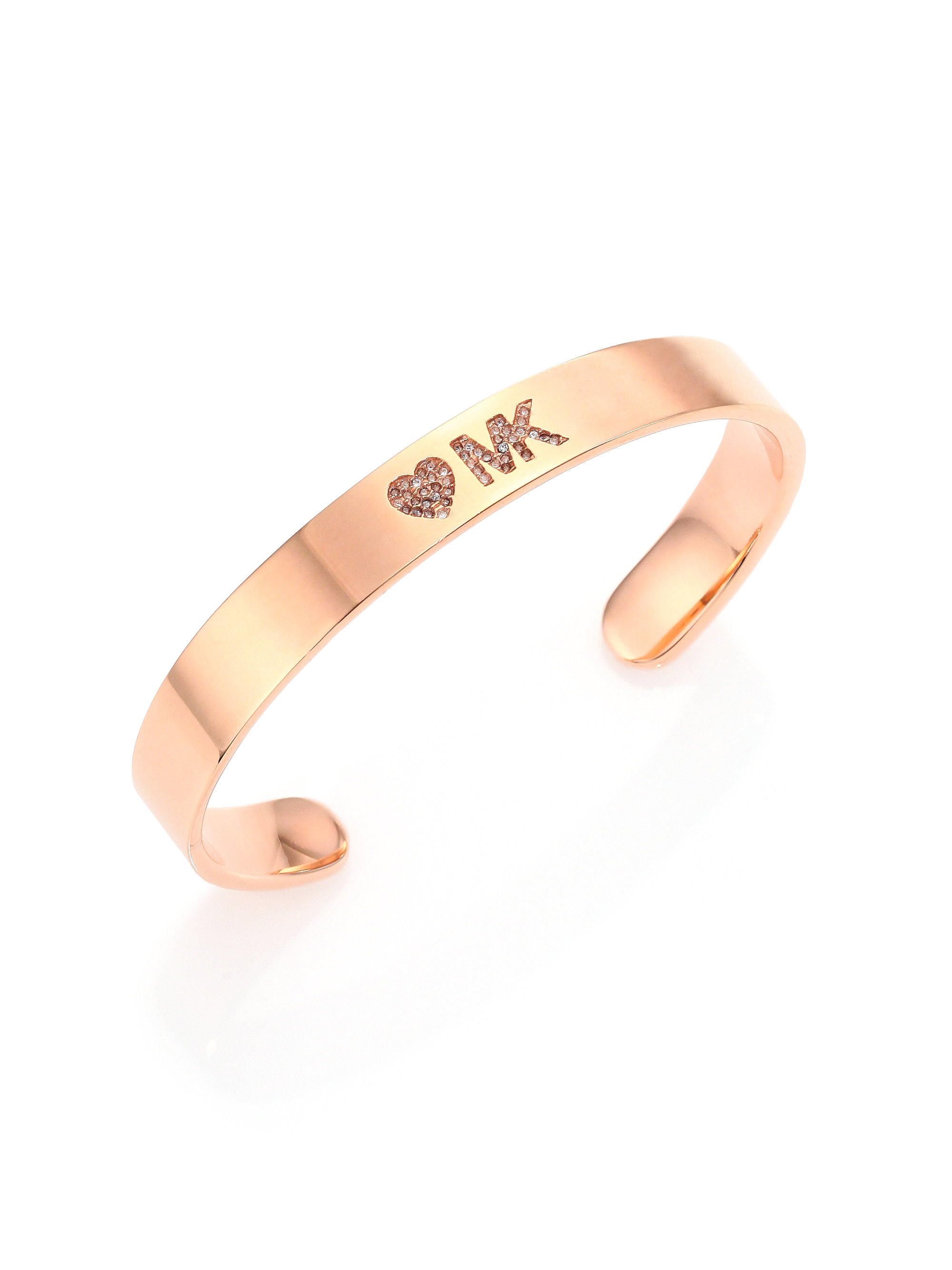 Lyst Michael Kors Heritage Logo Heart Cuff Bracelet In Metallic Gallery