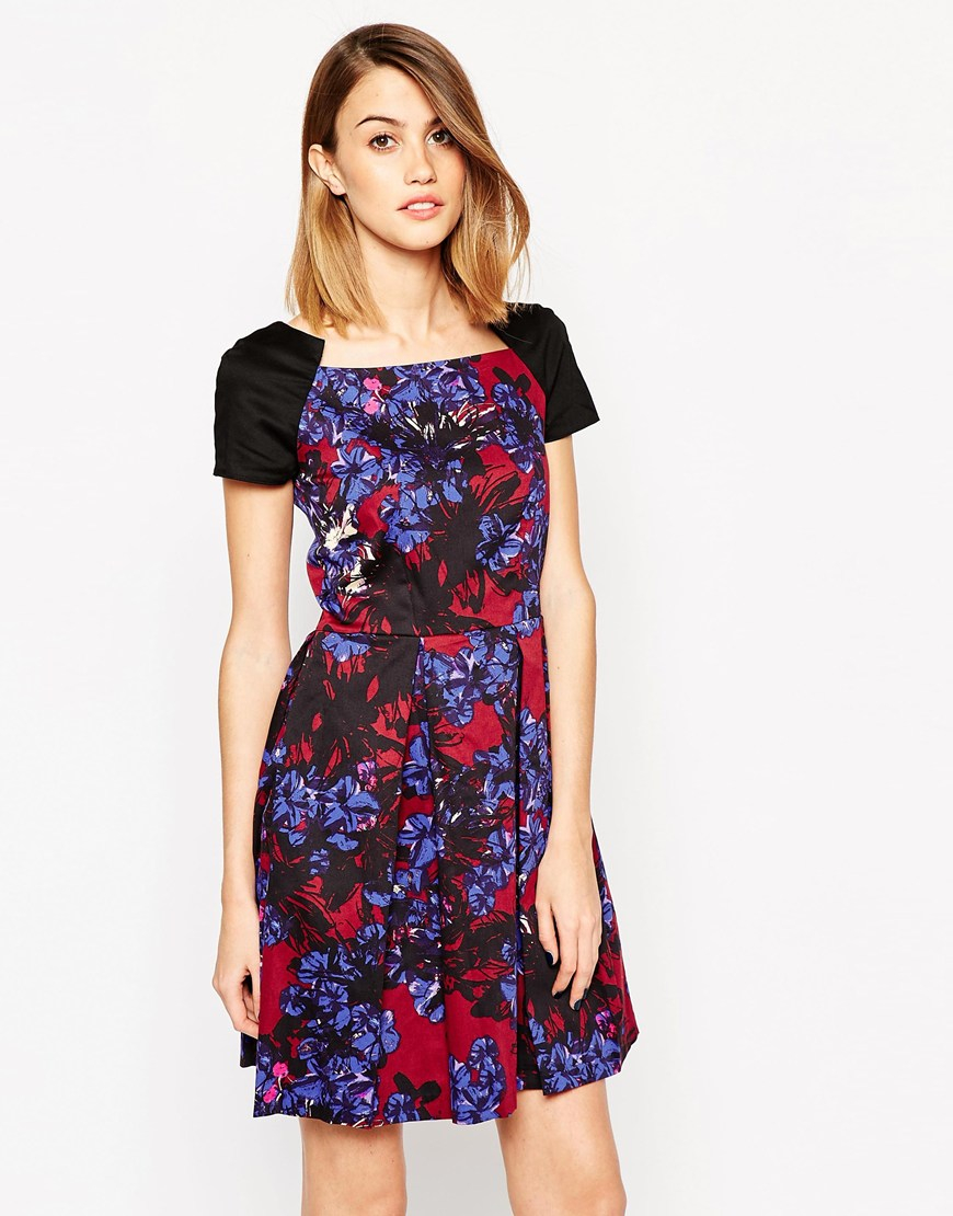 Lyst - Closet Square Neck Dress In Contrast Floral in Black