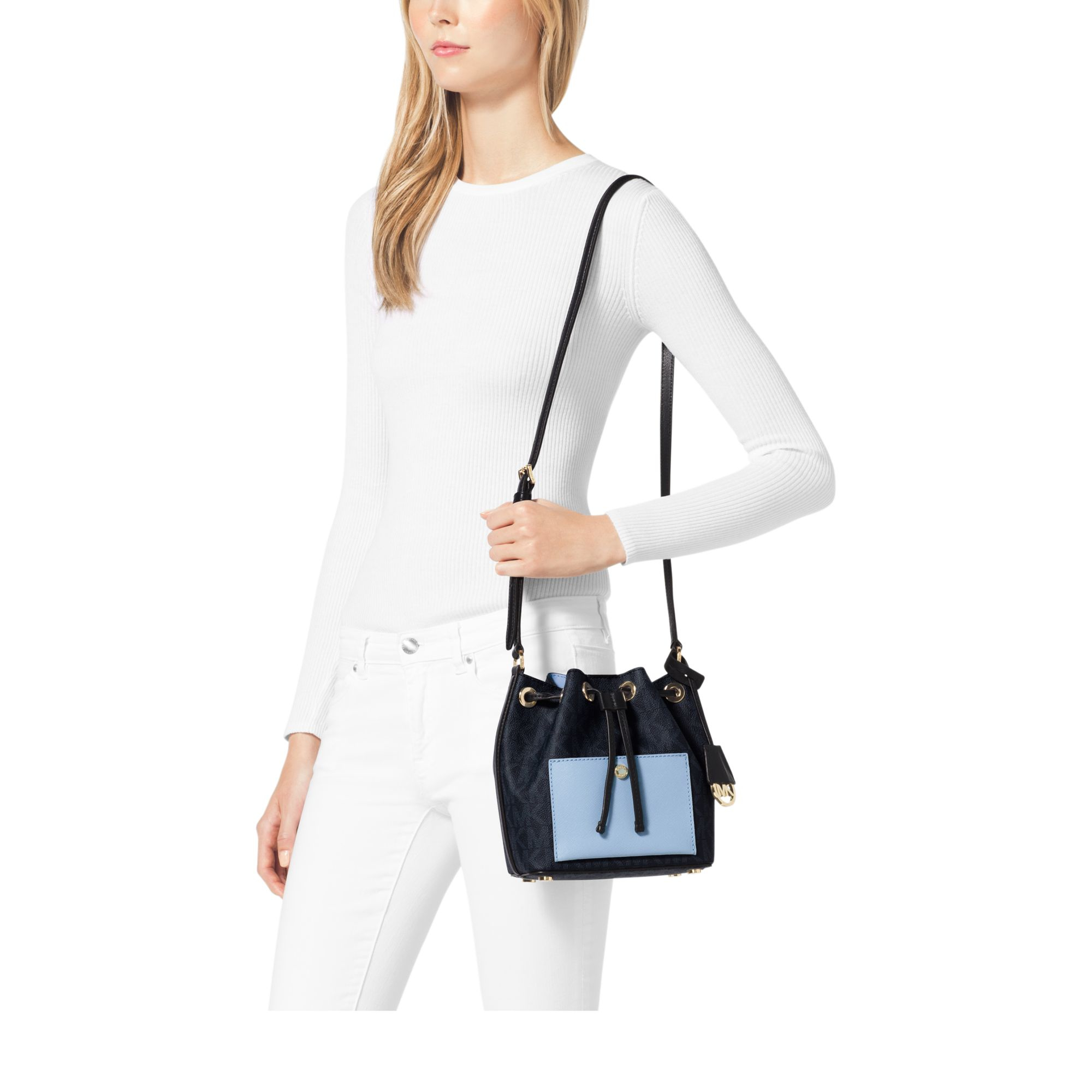 Lyst Michael Kors Greenwich Small Bucket Bag In Blue Gallery Women S Bucket Bags