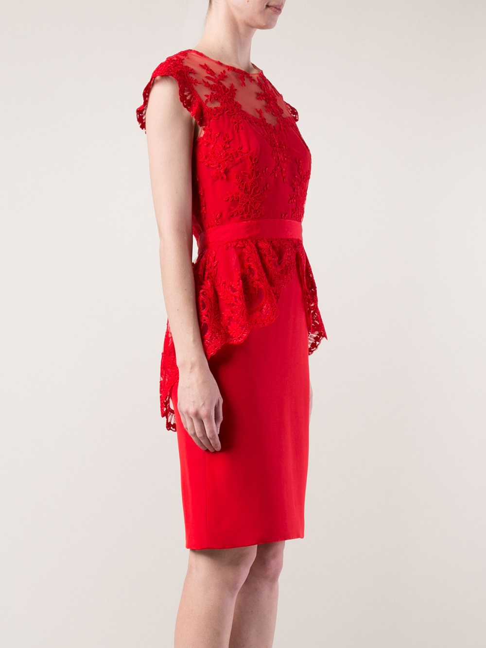 Lyst Notte By Marchesa Embroidered Overlay Dress in Red