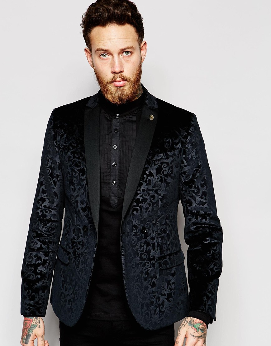 Lyst - Noose And Monkey Velvet Blazer With Floral Embossing In Super ...