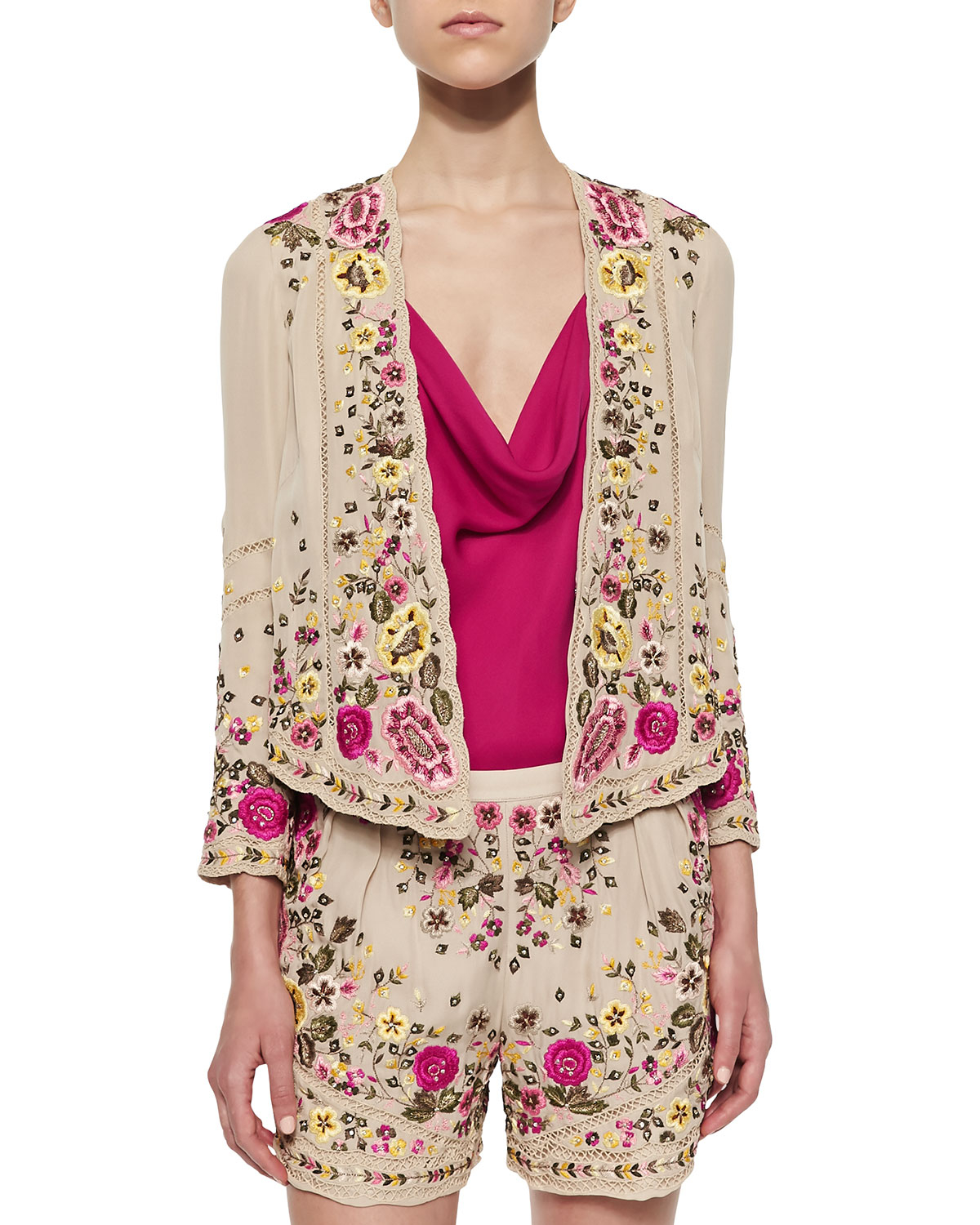 Haute hippie FloralEmbroidered Silk Jacket in Multicolor Lyst