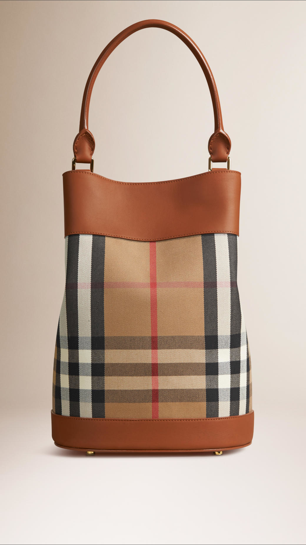 Burberry House-Check and Leather Bucket Bag in Animal (light toffee) | Lyst