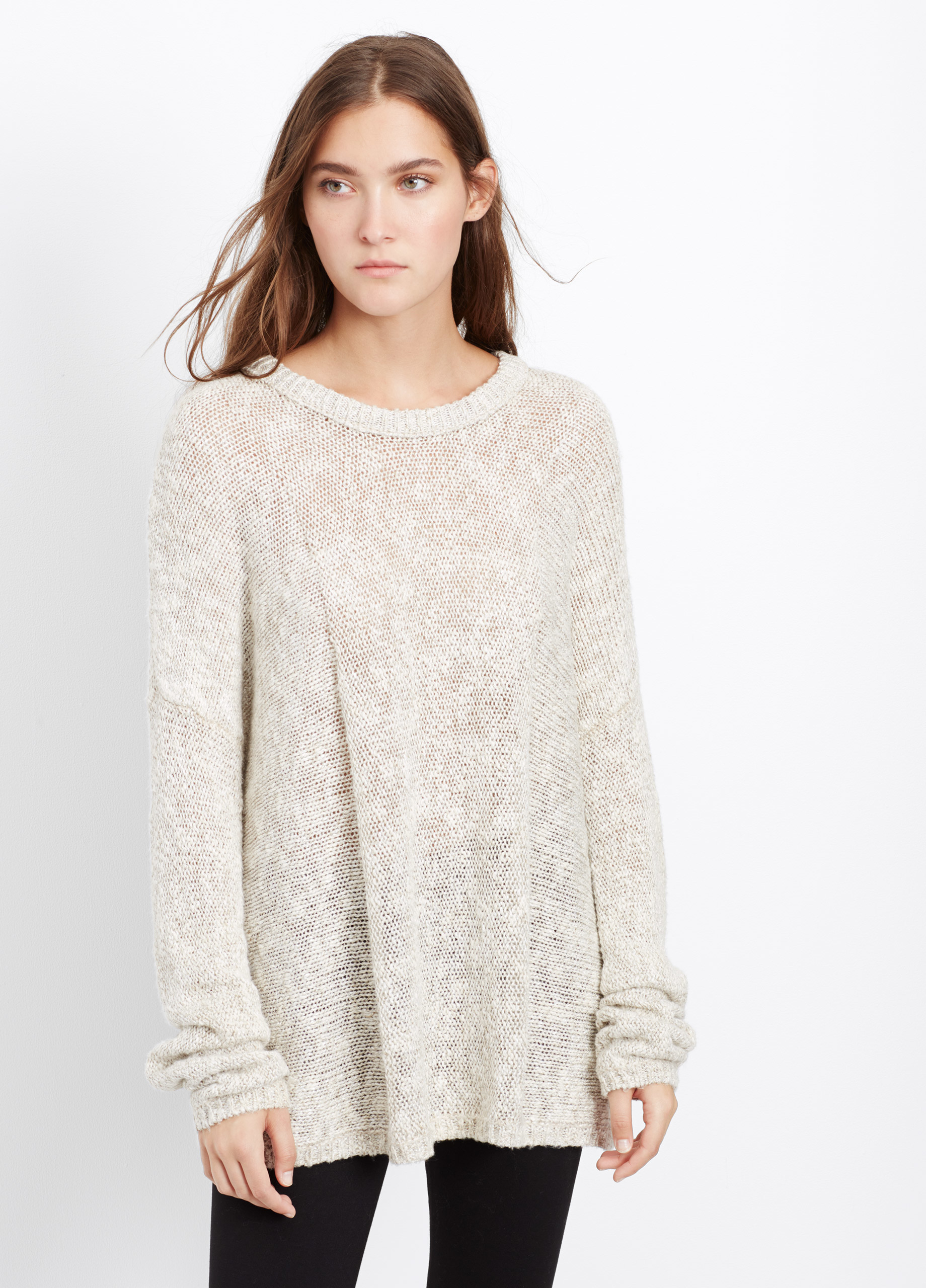 Lyst - Vince Tweed Knit Drop Shoulder Crew Neck Sweater in Natural