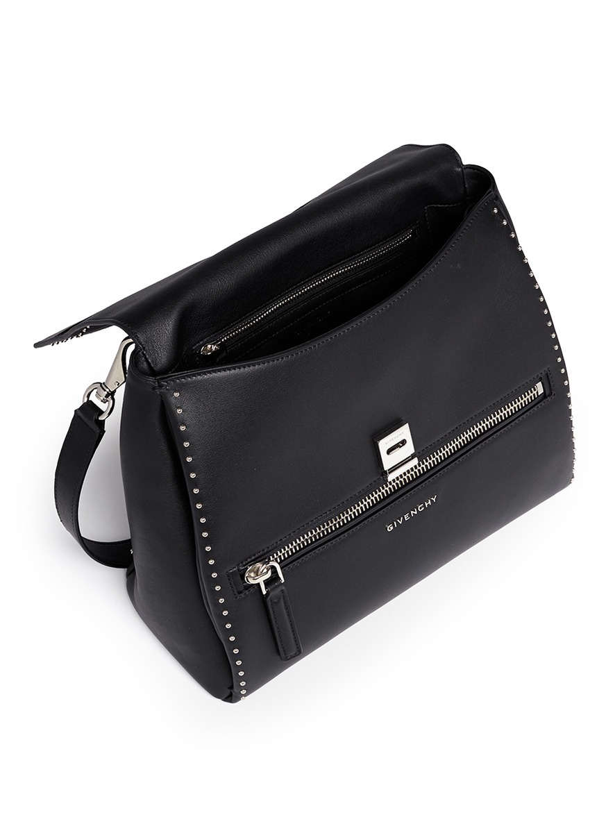 givenchy pandora small stud leather flap bag in black lyst givenchy pandora small stud leather flap bag in black lyst