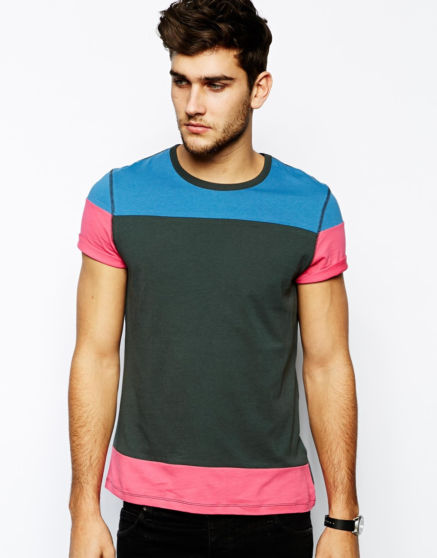 Lyst - Asos T-shirt With Colour Block Cut And Sew Panels in Green for Men