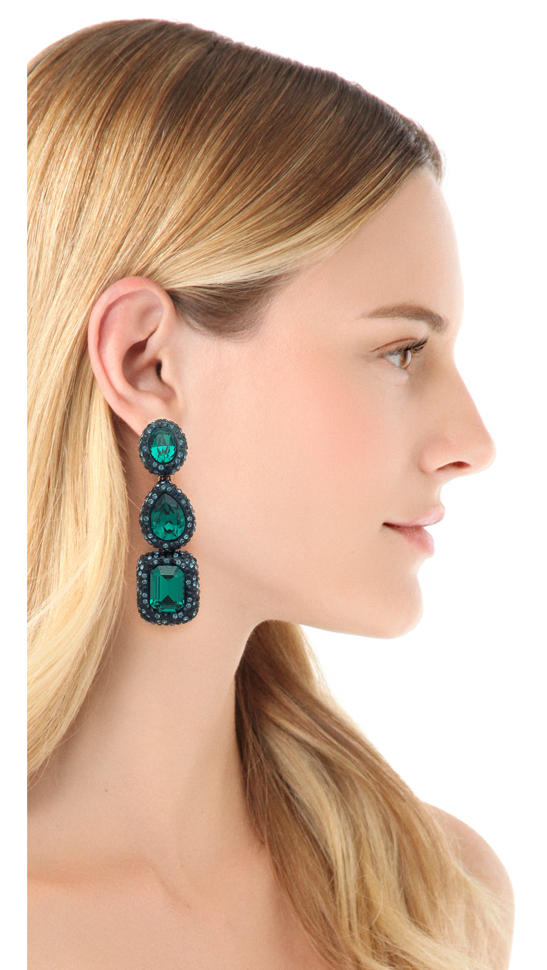 Lyst Oscar De La Renta Bold Paved Resin Clip On Earrings in Green