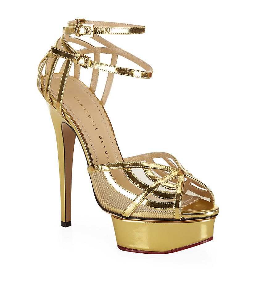 Charlotte Olympia Octavia Leather Platform Sandal in Gold | Lyst