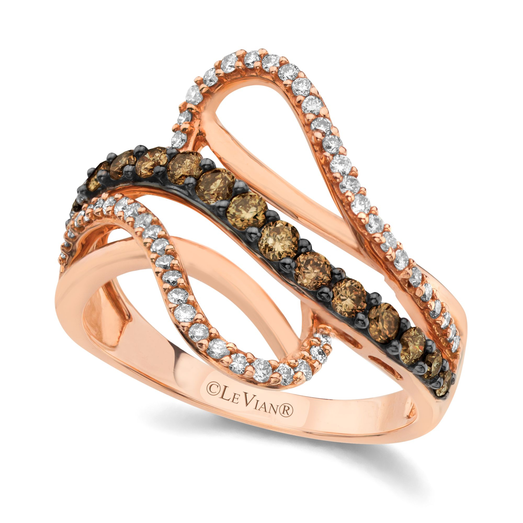 Le vian Chocolate By Petite Chocolate And White Diamond Wave Ring (5/8 Ct. T.w.) In 14k Rose