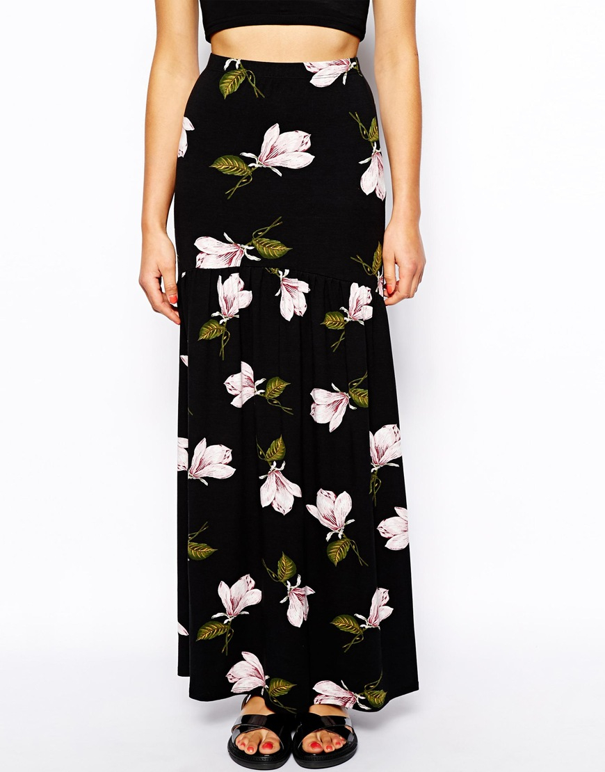 Lyst - Asos Drop Waist Maxi Skirt in Floral Print