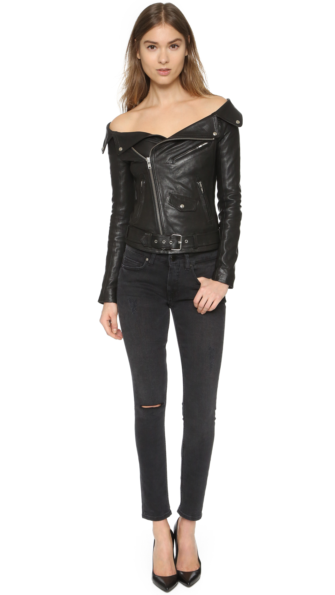 Lyst Faith Connexion Leather Off Shoulder Jacket In Black 
