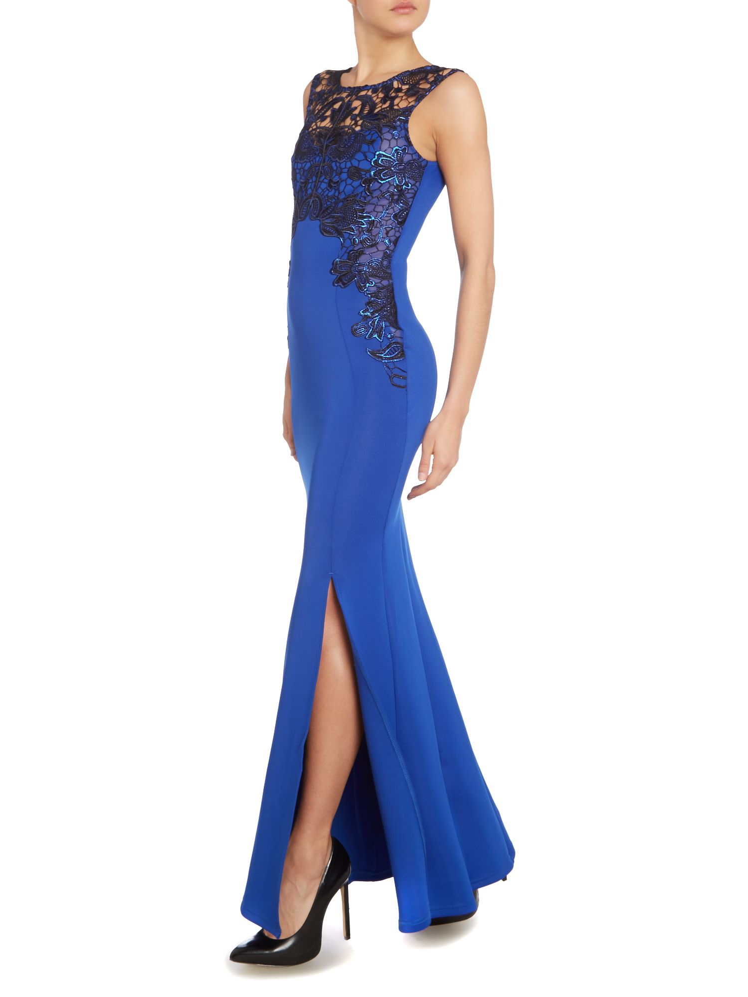 Lipsy Foil Lace Top Maxi Dress in Blue | Lyst