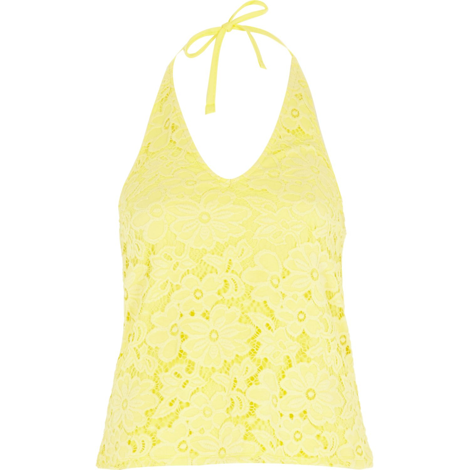 River Island Yellow Lace Halter Neck Top in Yellow - Lyst