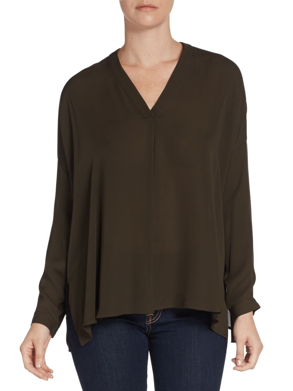 Vince Silk Blouse in Green (military green) | Lyst