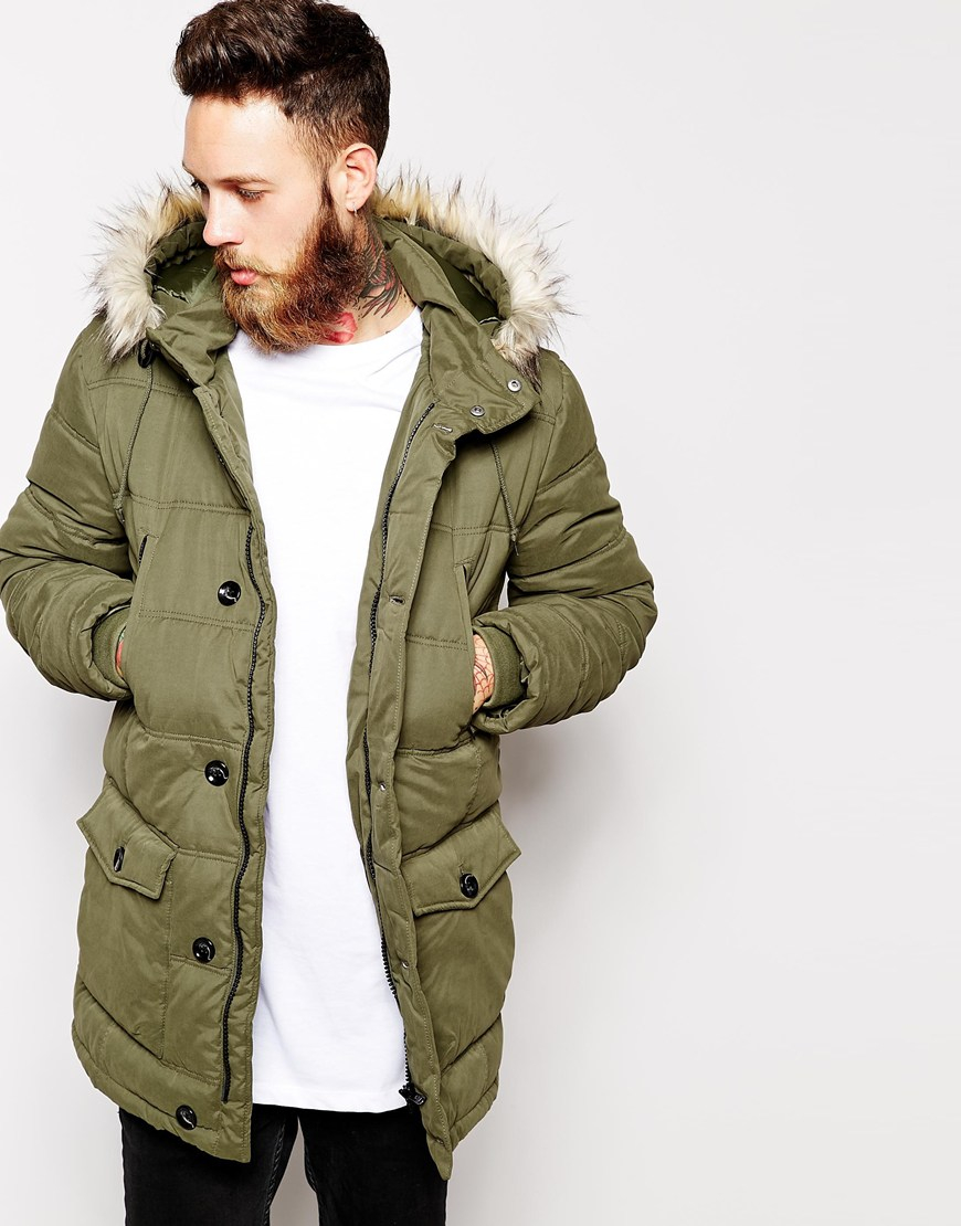 ASOS Quilted Parka Jacket  in Green for Men  Lyst