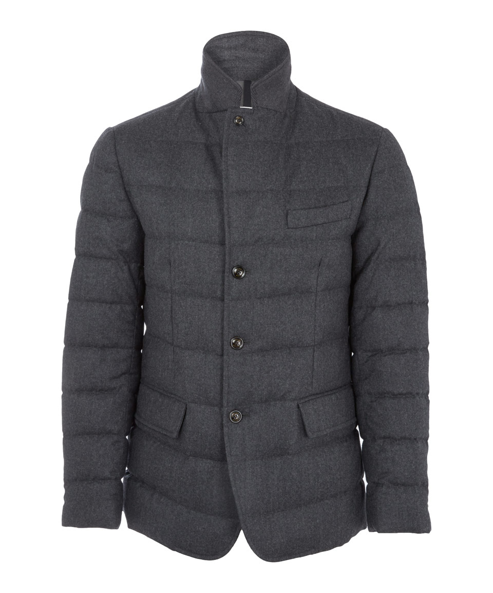Moncler Charcoal Quilted Down Wool-flannel Blazer in Gray for Men | Lyst