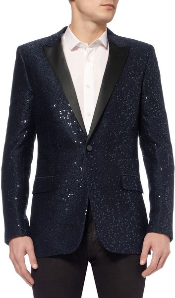 Saint Laurent Sequinembellished Woolblend Tuxedo Jacket in Blue for Men ...