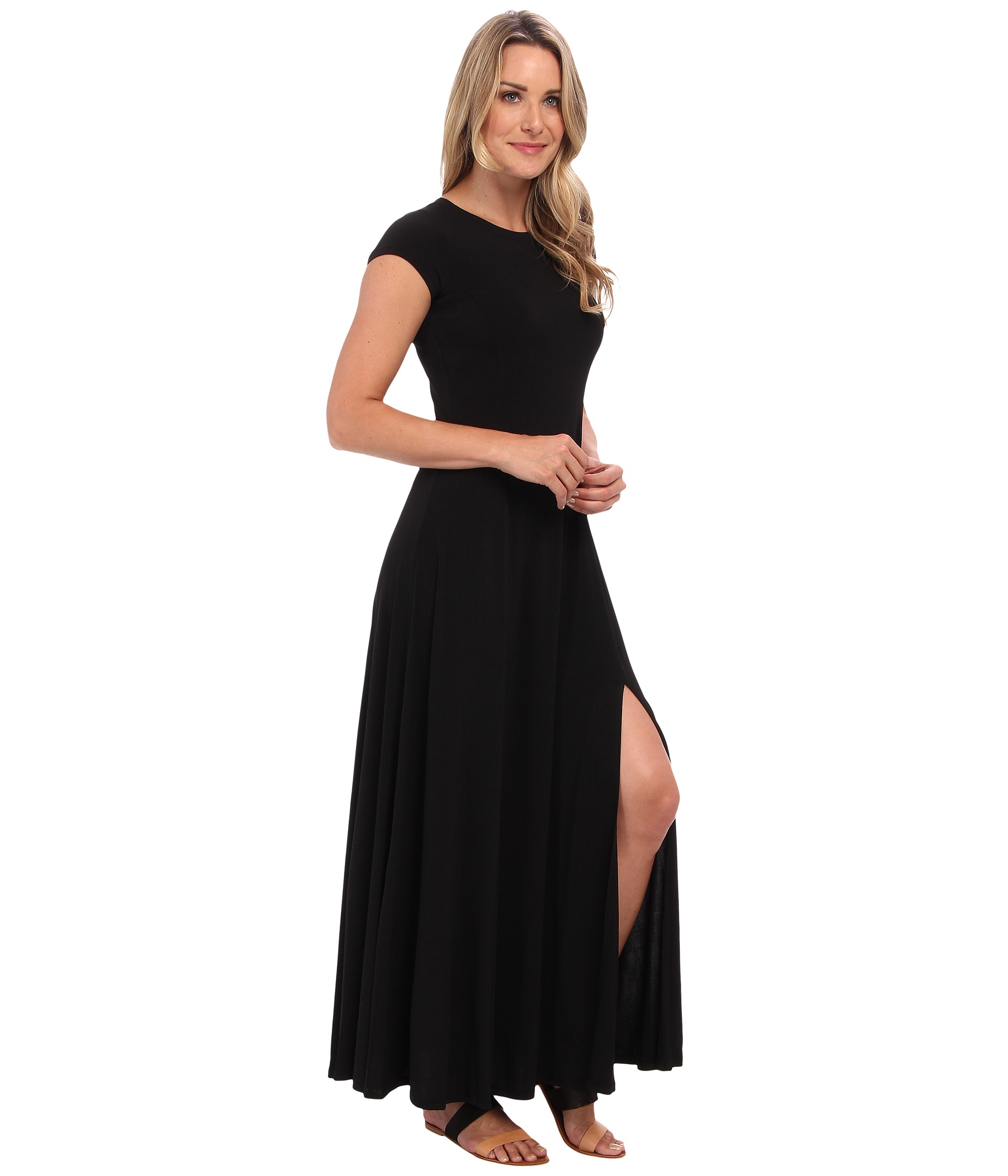 cap sleeve black maxi dress