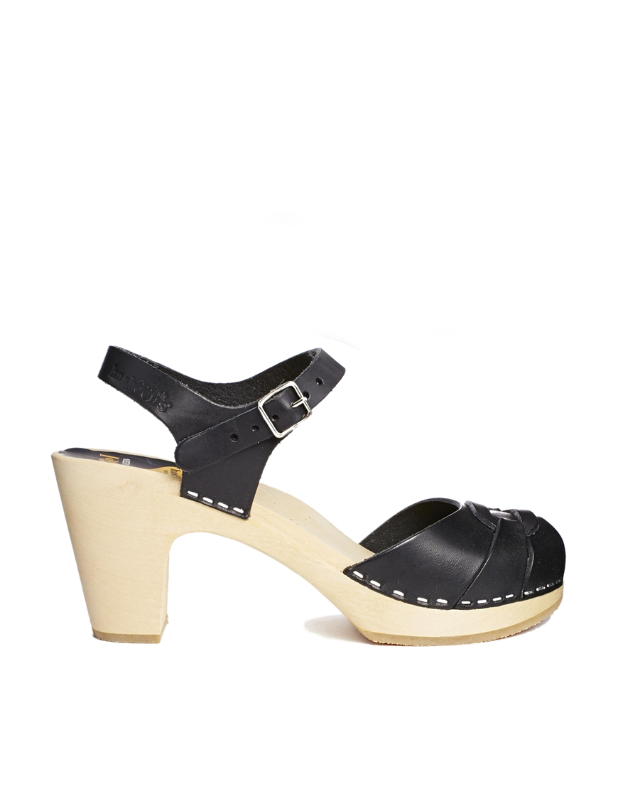 Swedish Hasbeens Black Peep Toe Super High Heeled Sandals in Black | Lyst