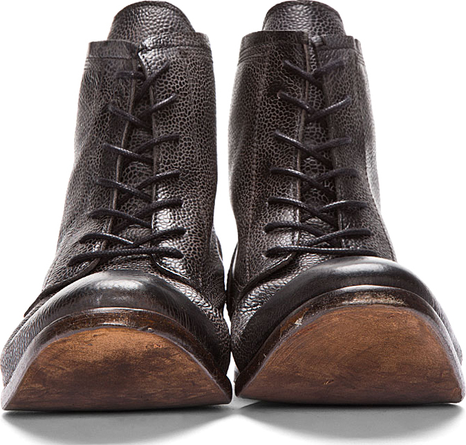 h by hudson battle lace up boots in black leather