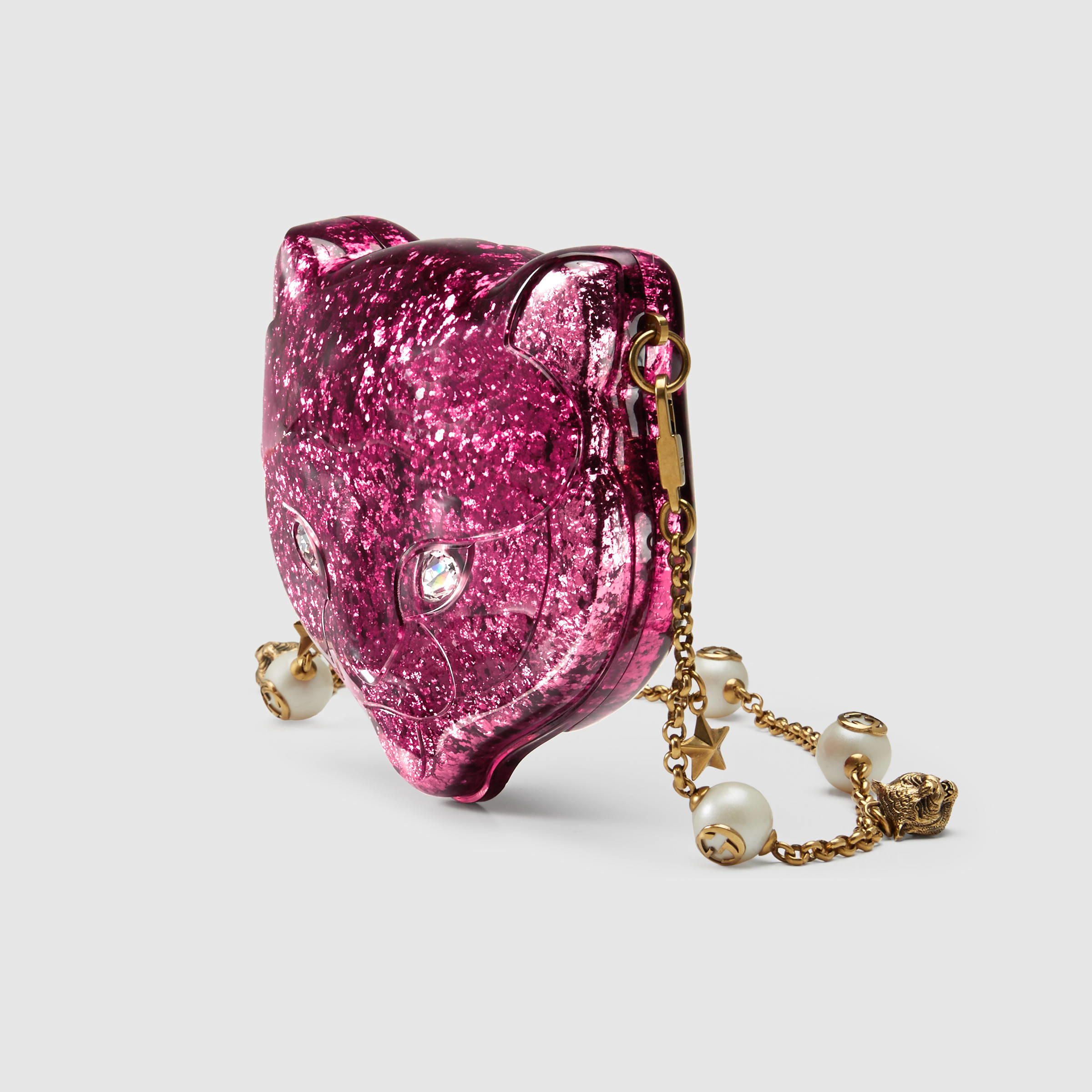 Gucci Glitter Plexiglass Cat Clutch in Pink Lyst