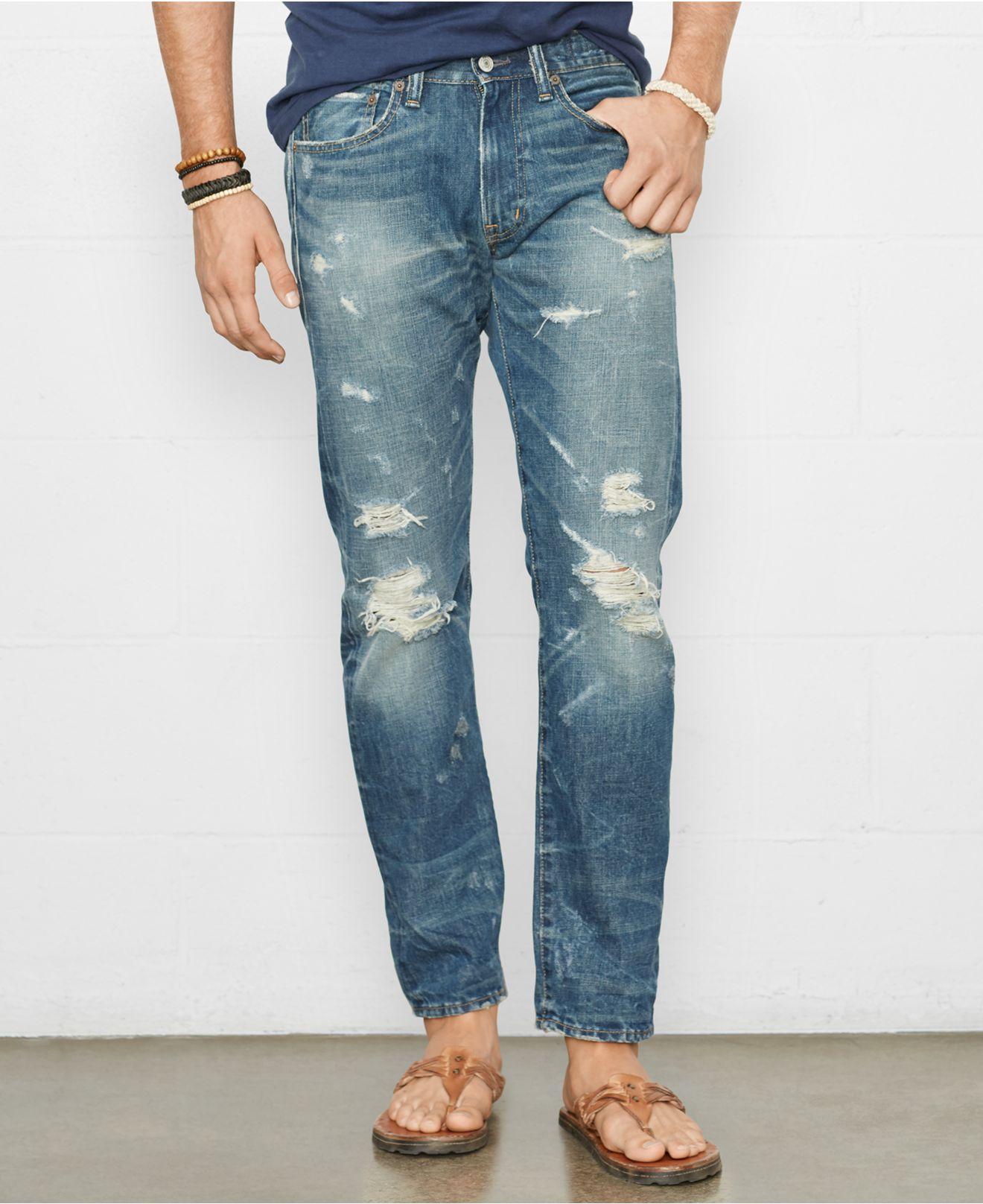 Denim And Supply Ralph Lauren Men S Slim Fit Destructed Jeans In Blue For Men Traverse Destroy