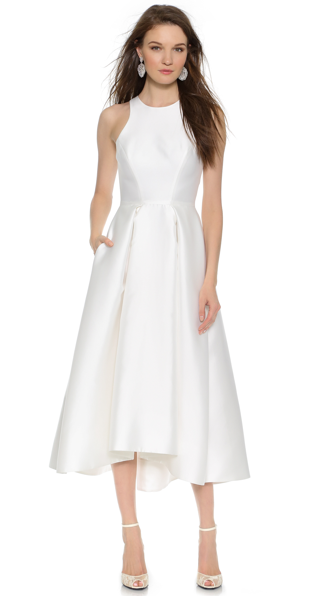 Monique lhuillier Zelda Tea Length Dress in White (Silk White) | Lyst