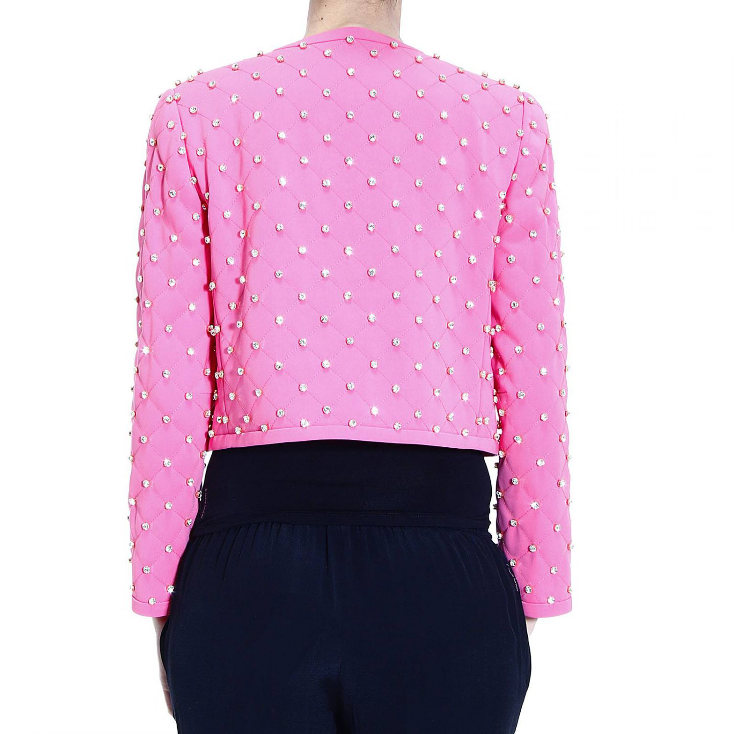 Lyst Moschino Jacket Without Collar Crepes Quilted With Strass in Pink