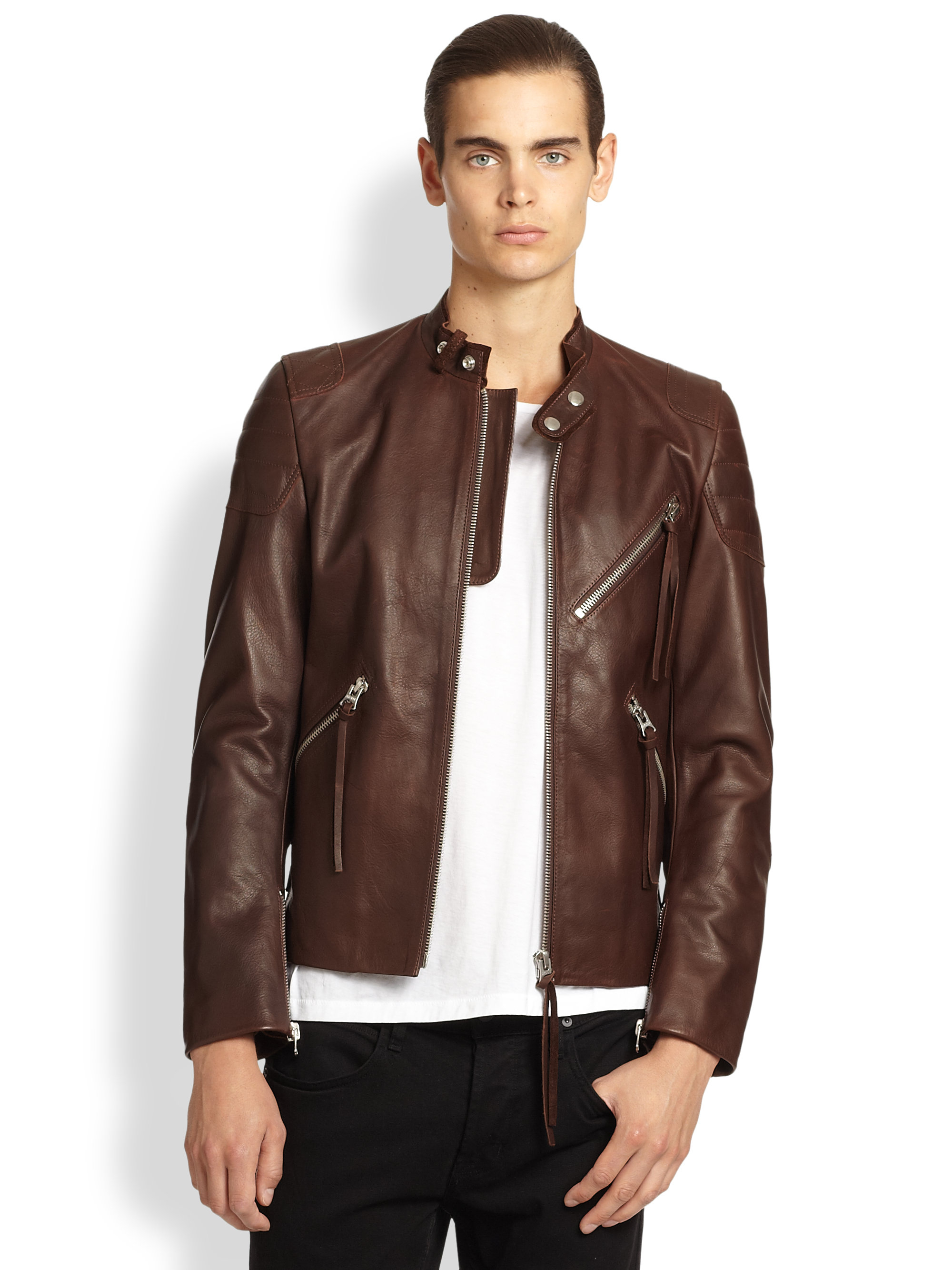 Lyst - Acne Studios Oliver Leather Biker Jacket in Brown for Men