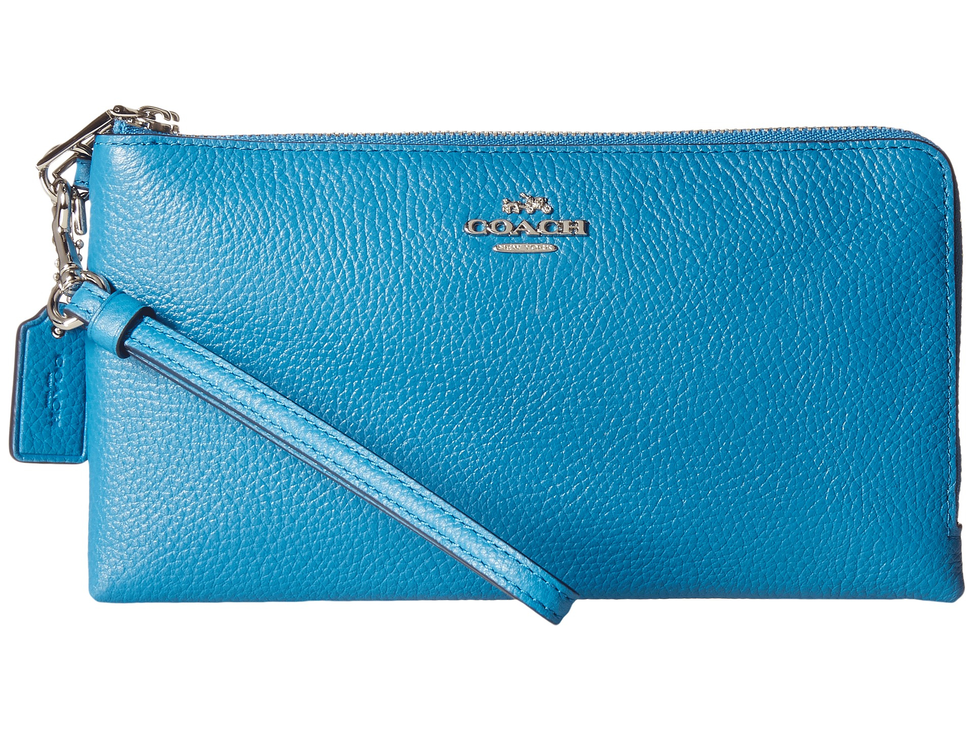 Lyst - Coach Polished Pebbled Leather Double Zip Wallet in Blue