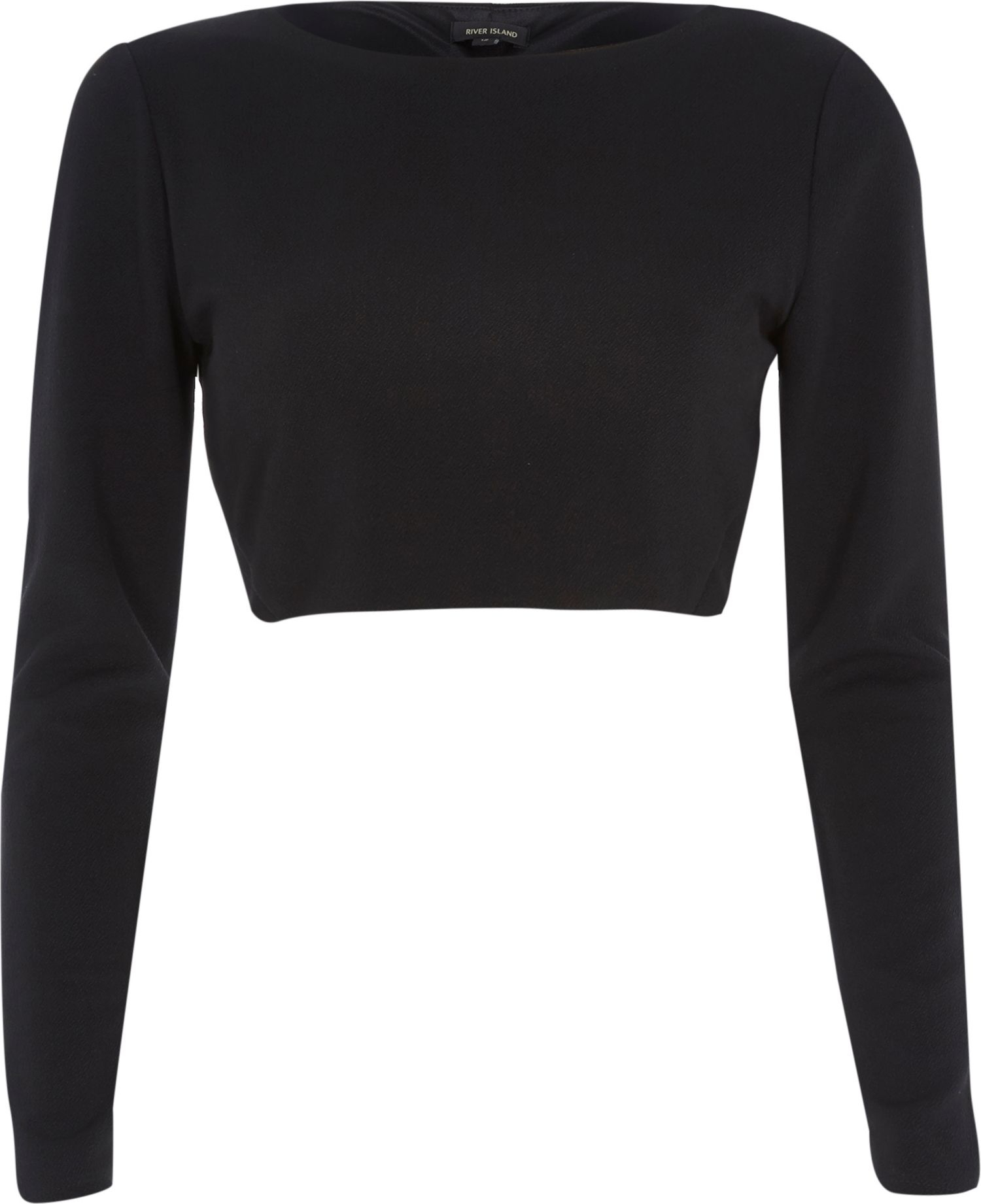 Lyst - River Island Black Knot Open Back Long Sleeve Crop Top in Black