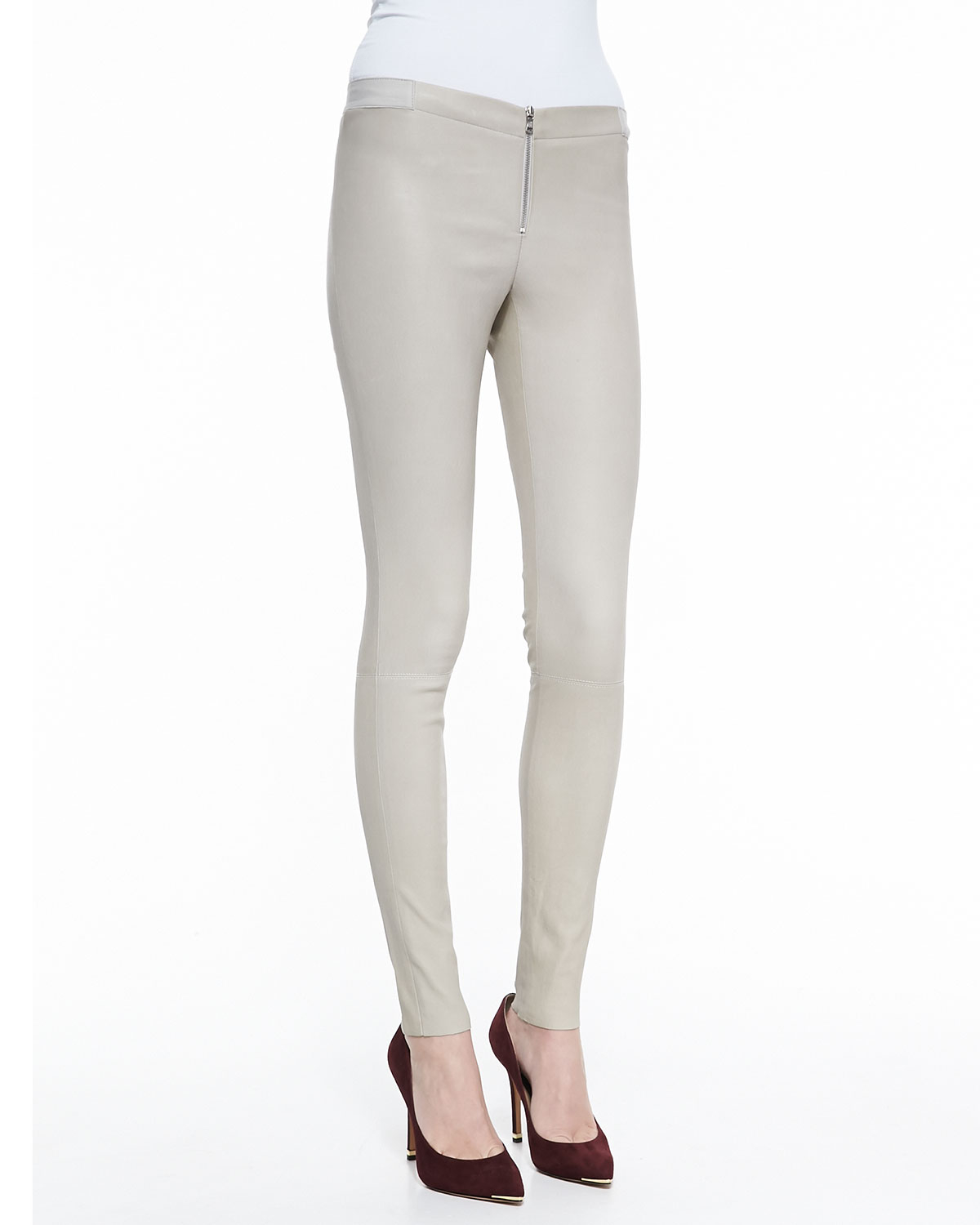 Download Alice + Olivia Front-zip Leather Leggings in Gray - Lyst