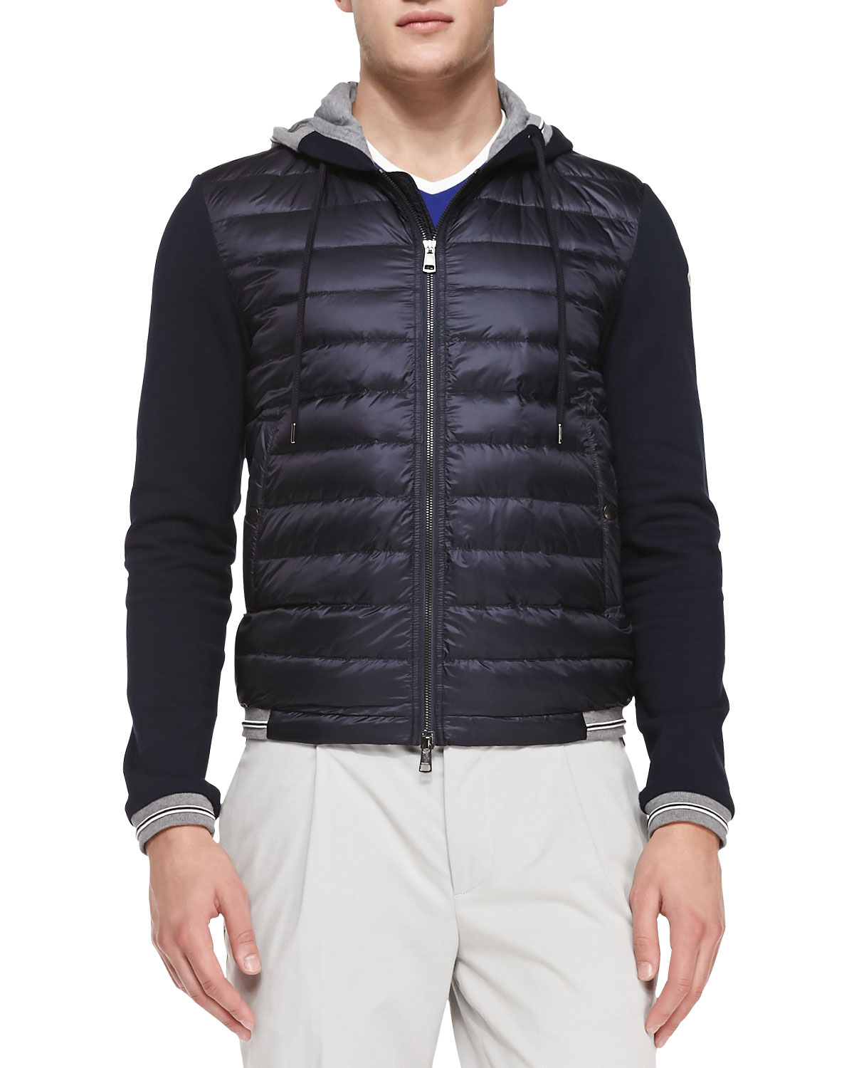 moncler mixed-media quilted-front hooded jacket navy moncler mixed-media quilted-front hooded jacket navy