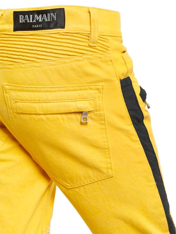 Lyst - Balmain 17cm Bands Cotton Denim Biker Jeans in Yellow for Men