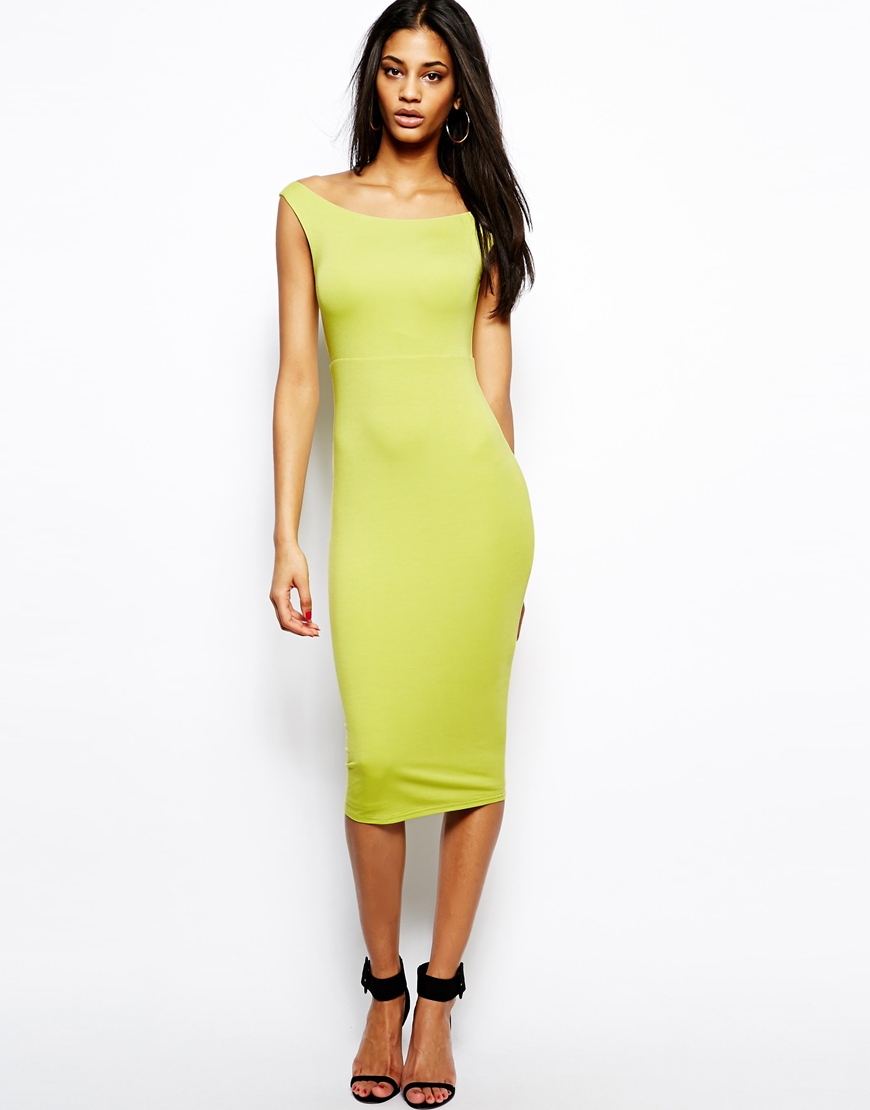 Lyst Asos Bardot Bodycon Midi Dress In Green 4533