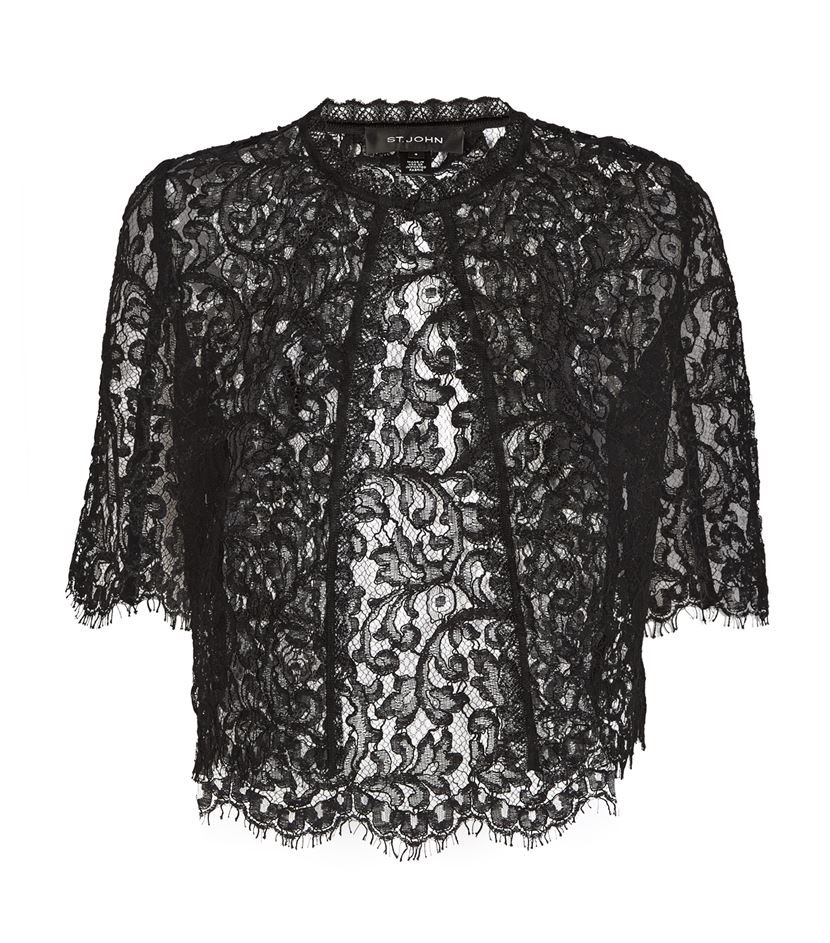 St. john Cropped Lace Cardigan in Black | Lyst